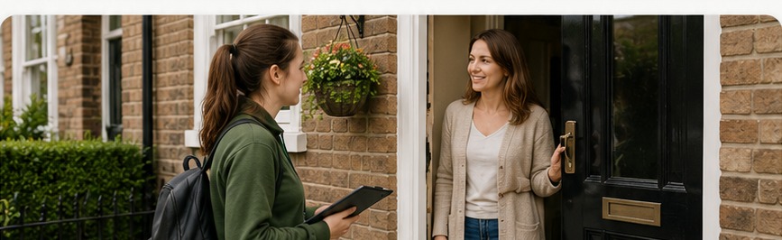 AI-generated illustration of door-to-door fundraising